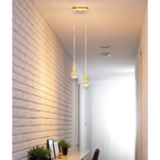 Pendente Luminária de Teto Lustre Base Dupla E-27 Industrial Aramado Sala Quarto Escritório