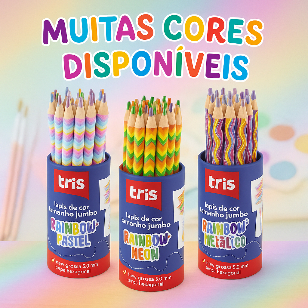 Kit 6 Lápis de Cor Rainbow Arco Íris Jumbo Multi colorido Tris