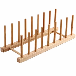 Suporte Escorredor Porta Pratos De Bancada De Bambu 4/6/8 Divisorias