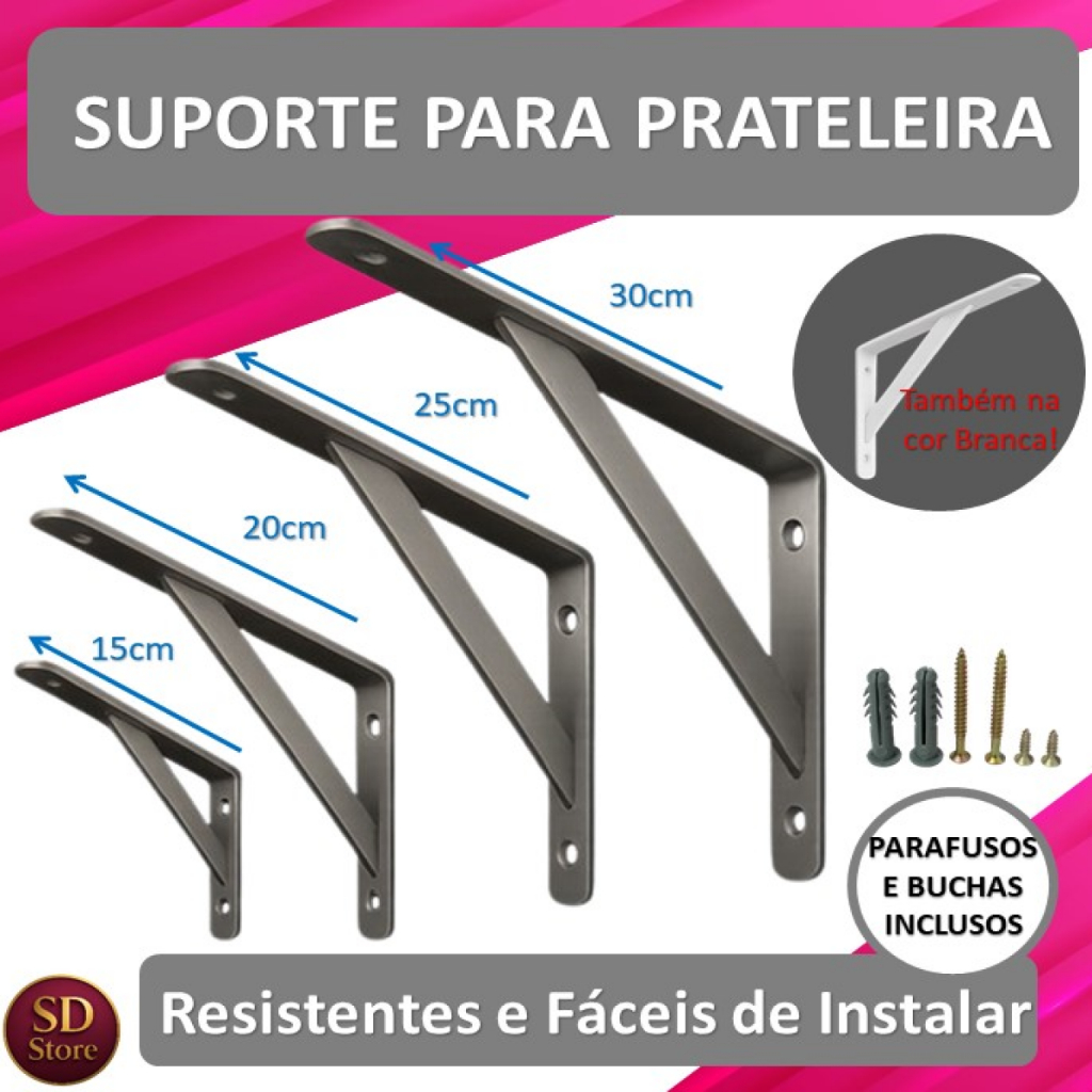 Mão Francesa para Prateleira – Suporte Metálico Resistente 30 - 25 - 20 ...