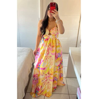 Vestido Longo Paty Nordestina Flora Estampado Floral Look Natal Réveillon em Oferta na Shopee
