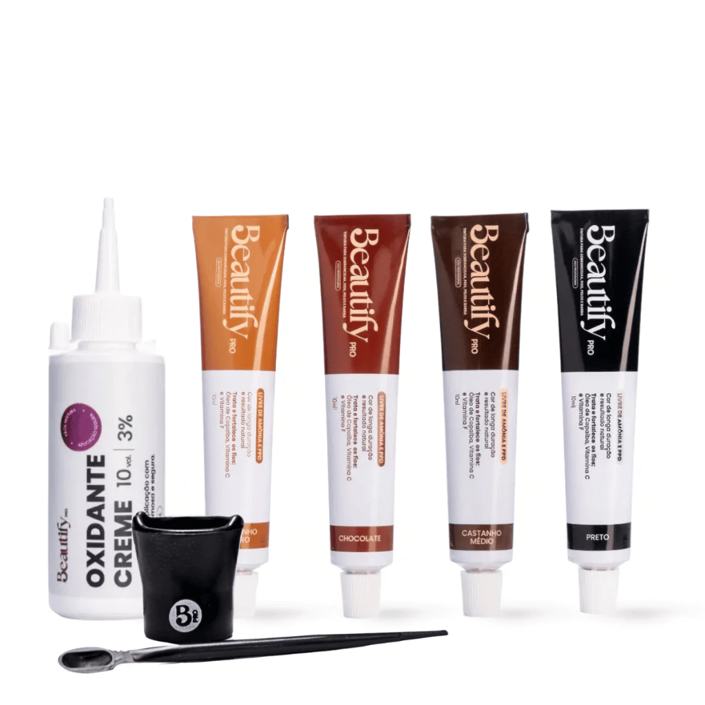 Tintura Sobrancelha Cílios Barba Beautify Kit Tinta para Sobrancelha 10ml com Oxidante Sem Amônia