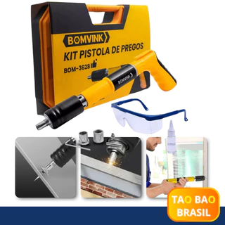 Kit Pistola Pinos Fixação Manual Baixo Ruído 5 Níveis
