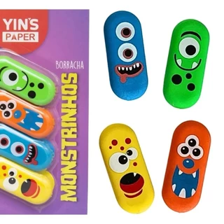 KIT 4 conjunto Borracha Modelo 4 Monstros Yins paper / Borrachas Fofas / Papelaria Fofa / REF YP7287