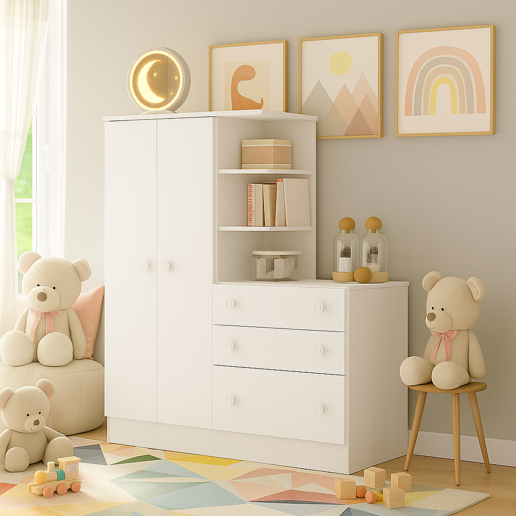 Guarda Roupa Com Cômoda Infantil Doce Sonho 3 Gavetas E 2 Portas