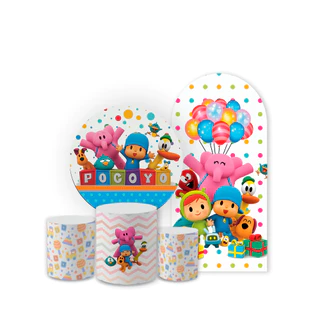 Kit Capas Festivas Para Painel Romano Redondo Aniversario Decoração Lançamento Pocoyo