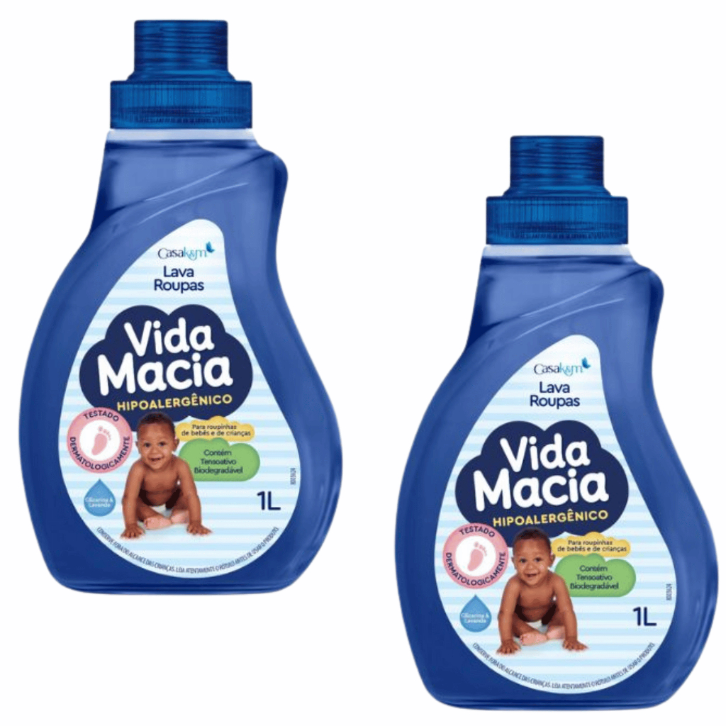 KIT 02 UND Lava Roupas 1 Litro Vida Macia Hipoalergênico Glicerina ...