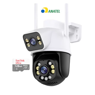 Camera Externa Ip Wifi Ptz 4K Segurança Dupla 8mp C/ Visão Noturna Prova Dágua 360 Rotação +1SD 64gb