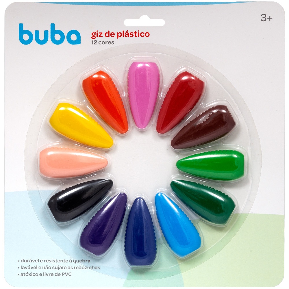 Giz de Cera Infantil Não Quebra 12 Cores Buba Colorir Desenho Bebê ...