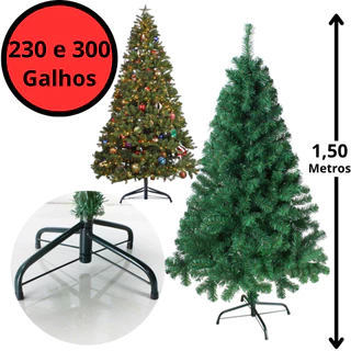 Arvore de Natal Pinheiro Tradicional 1,50 Metros 230 e 300 Galhos Hastes Flexíveis Reforçada Pés de Ferro