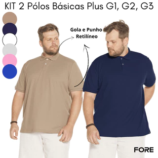 Kit 2 Polos Masculinas Lisas Algodão Manga Curta 505304-K2