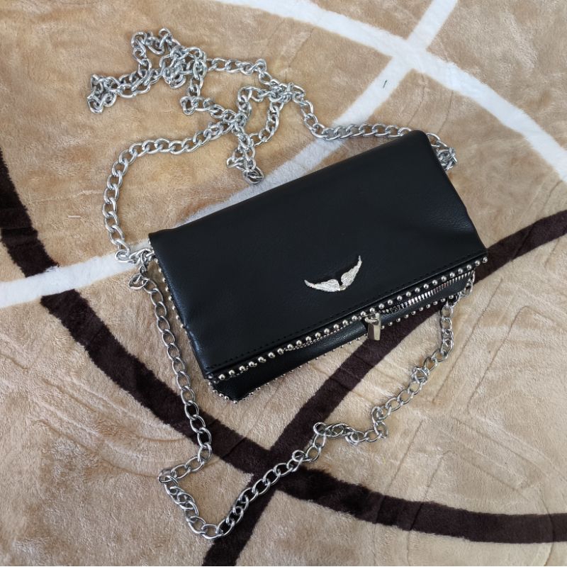 Bolsa Clutch Zadig & Inspired - Rock Chic com Asas prateadas e