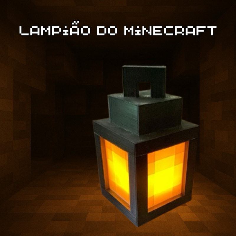 Luminária abajur lâmpada Lampião Minecraft colorido geek jogo quadrado iluminação games