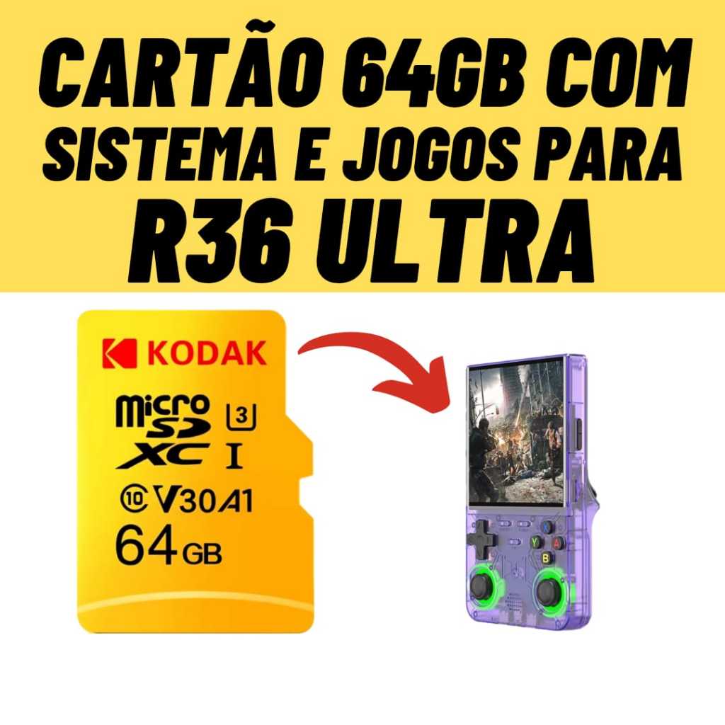Cartão 64Gb Com Sistema EmuElec e Jogos Para Portátil R36 Ultra