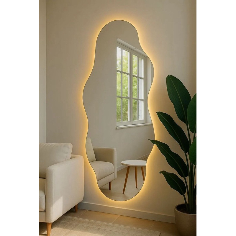 espelho corpo inteiro organico com Led blogueira com suporte fonte bateria cod038