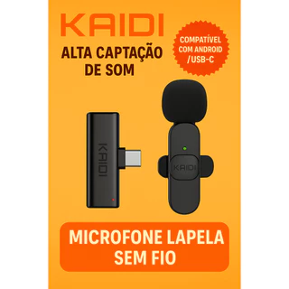 Microfone Lapela Sem Fio Kaidi KMF5 – Profissional, USB-C ou Lightning, Ideal para Gravações e Lives