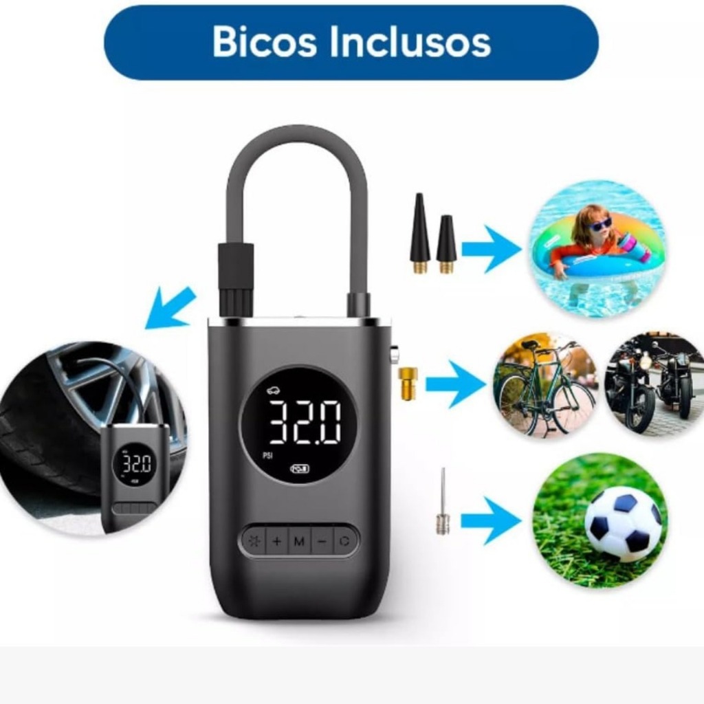 Mini Compressor Digital Bomba Encher Pneus PortátiL | Shopee Brasil