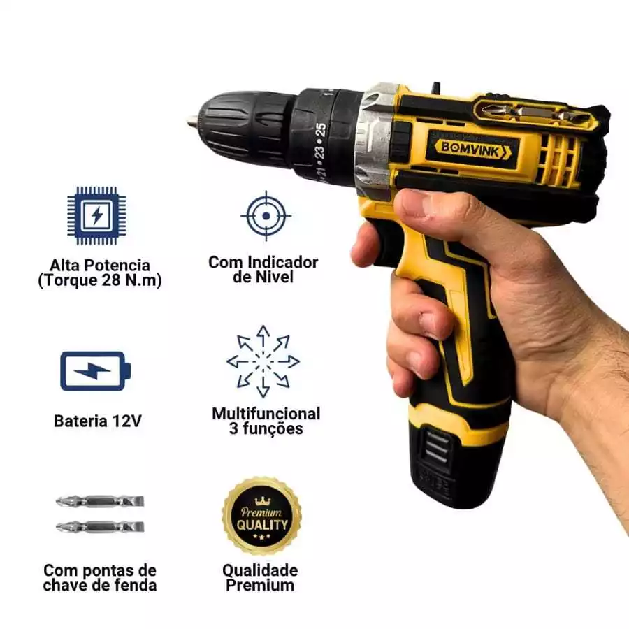 Furadeira Martelete Parafusadeira 12V 36v Profissional Bateria 28nm Multifuncional