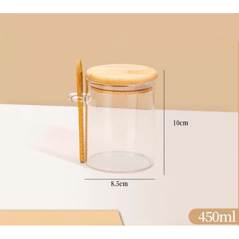 Pote de Vidro Hermético com Tampa de Bambu 10x8,5cm - 450ml