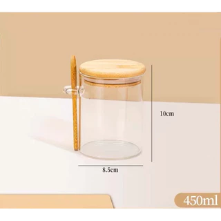 Pote de Vidro Hermético com Tampa de Bambu 10x8,5cm - 450ml