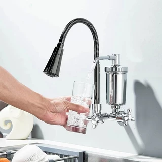 Torneira Gourmet Preta de Parede com Filtro Flexível e 2 Jatos 1/4 Volta Cone Preta Com Refil