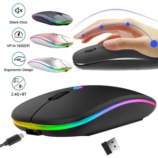 Mouse Sem Fio com Bluetooth Recarregável Wireless Led Rgb Ergonômico 3 Cores-Techo Pro