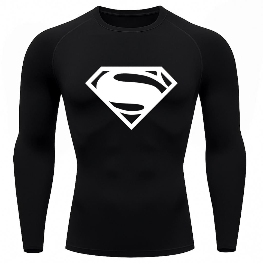 Camiseta Compressão Proteção Uv 50+ Segunda Pele Manga Longa Super Man Super Homem Rash Guard