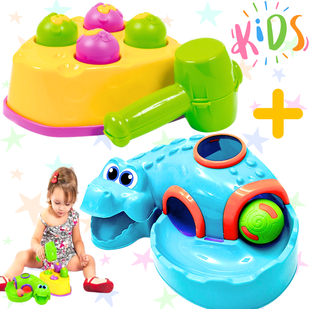 Kit 2 Brinquedo Para Bebê Rata tuff Bate Martelo+ Croco Ball Túnel com ...