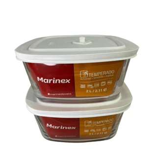 kit 2 potes de vidro grande temperado 2L marinex cozinha microondas freezer