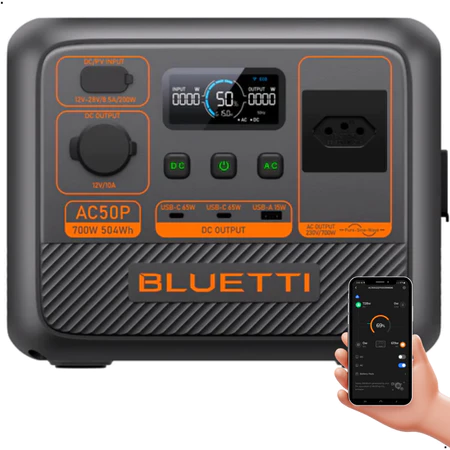 Estação de Energia Portátil Bluetti AC50P 504Wh 700W Potente Leve Solar 1200W De Pico
