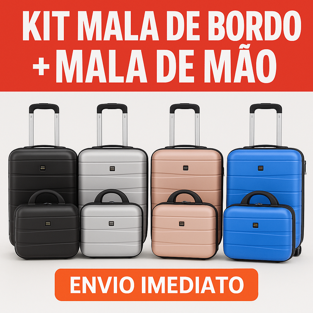 Mala De Viagem Pequena 10kg Com Rodinhas 360 + Frasqueira Mala de Mão ...