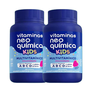 Kit 2x Vitamina Kids Morango 60 Comp Mastigáveis -NeoQuimica em Oferta na Shopee