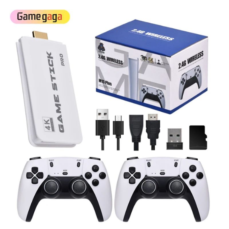 2025 novo vídeo game stick m15 pro 4k 64 HDMI com dois controles sem fio mais 30 mil jogos