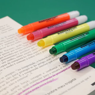 6 Canetas Marca Texto em Gel 6 Cores Laranja Amarelo Rosa Verde Azul Roxo