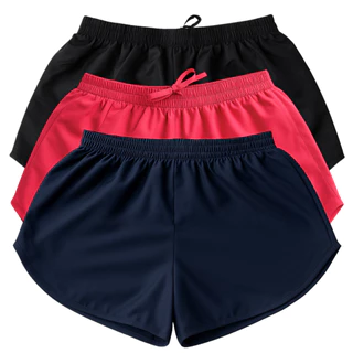 kit 3x short soltinho tactel liso para praia, esportes, lazer, caminhada ou academia do P ao plus size G4