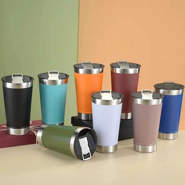 Copo Térmico com Tampa E Abridor 473ml Cerveja Café Inox Beer Cup Gelada Quente Caneca