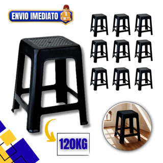 Kit 10 Unidades Banco Banqueta Plástica Preta Reforçada 120KG