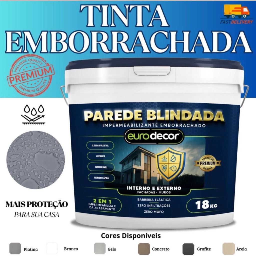 Super Tinta Emborrachada 18KG Barreira Elástica Zero Infiltrações Parede Blindada 18KG Ou 12KG