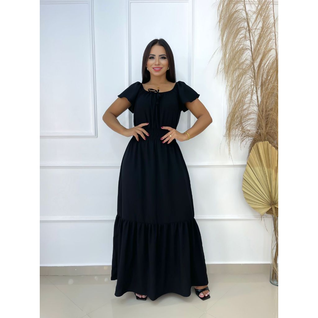 Vestido Longo Feminino Duna com Manga Ciganinha – Leve, Fresco e