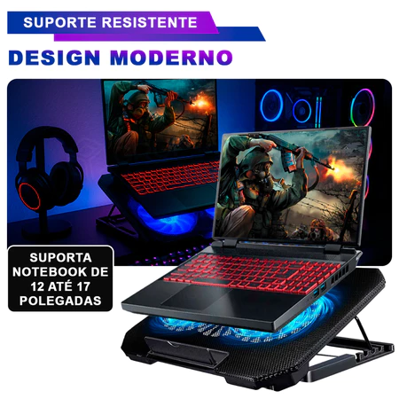 Suporte Base Notebook Preta Com Cooler 12 a 17 Polegadas - Vista 5