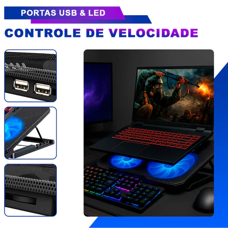 Suporte Base Notebook Preta Com Cooler 12 a 17 Polegadas - Vista 4