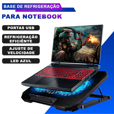 Suporte Base Notebook Preta Com Cooler 12 a 17 Polegadas - Vista 3