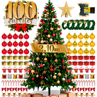 Árvore Natal Completa Kit Decoração Enfeites 150cm 180cm 210cm Grande Cheia Verde Nevada Pisca LED