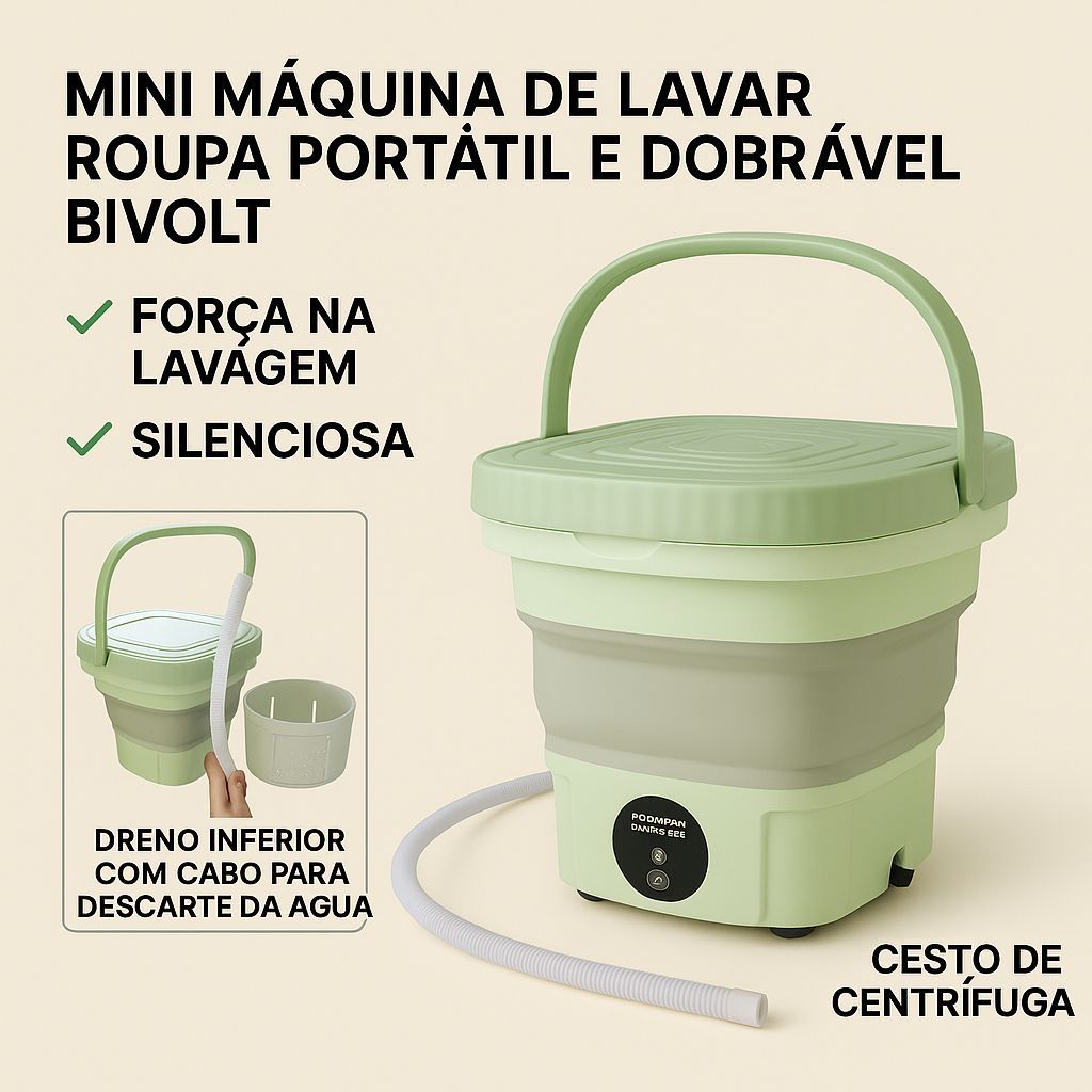 Mini Máquina de Lavar Roupas Balde Portátil Elétrica Compacta Ideal ...