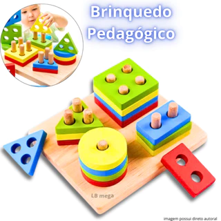 Encaixe Divertido 17Pcs MDF Brinquedo Educativo Didático Infantil Pedagogia Colorido Cores Sortidas