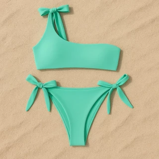 Conjunto de biquíni feminino com bojo um ombro so amarração ajuste calcinha em Oferta na Shopee