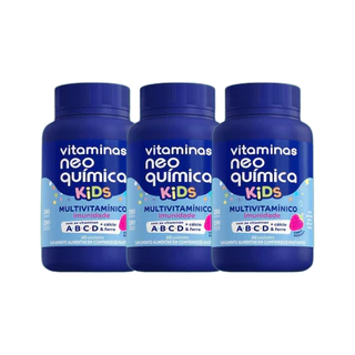 Kit 3x Vitamina Kids Morango 60 Comp Mastigáveis -NeoQuimica em Oferta na Shopee