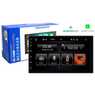 Central Multimídia Universal 7 Pol Carplay Bluetooth Rs708 + Camera de Ré + Kit Espatulas
