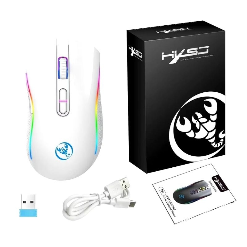 Mouse Gamer T69 Sem Fio Recarregável, Iluminação RGB, Wireless 2.4GHz ...