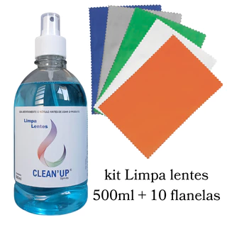 Kit Limpa Lentes Clean`Up 500ml Para Óculos Celular Computador Tablet + 10 Flanelas Microfibra Suede